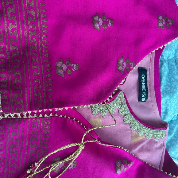 Dresses & Skirts - Vibrant Pink and Gold Embroidered Top